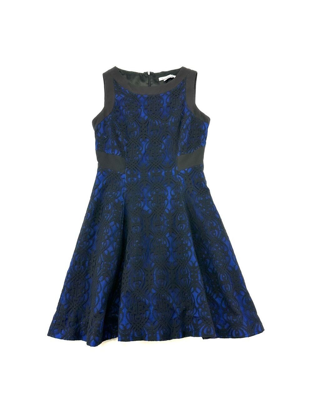 Black Blue lace fit flare dress Size 4 Debbie Shuchat sleeveless Party Wedding